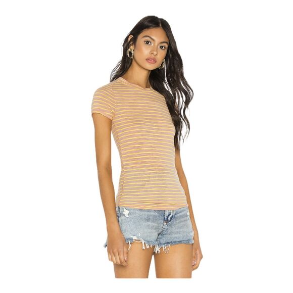 FREE PEOPLE Night Sky Tee Short Sleeves Striped Summer Rose T-Shirt Medium NWT - Picture 1 of 3